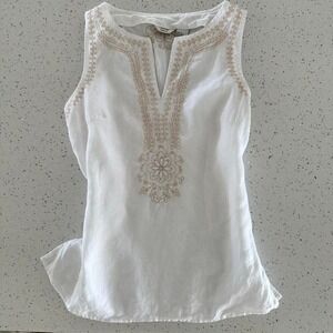 Edward White 100% Linen Embroidered Sequin Sleeveless Tunic Top Size M